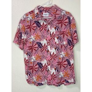 Goodfellow & Co Mens Large Pink Floral Tropical Hawaiian Short Sleeve Shirt